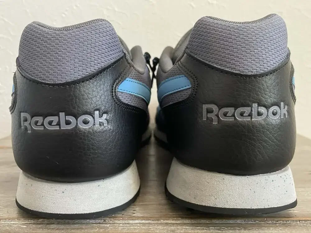 Reebok Classic Mens 15 Low Athletic Sneakers Gray Black Blue Leather & Nylon EUC